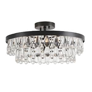 Adela 18 in. Dia Black 4-light Crystal Teardrop Round Flush Mount