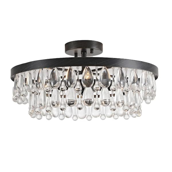Jojospring Adela 18 in. Dia Black 4-light Crystal Teardrop Round Flush Mount