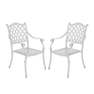 White Cast Aluminum Outdoor Dining Chair for Deck Lawn Garden (Set of 2)