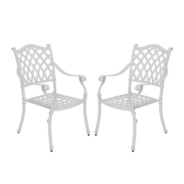 White Cast Aluminum Outdoor Dining Chair for Deck Lawn Garden (Set of 2)