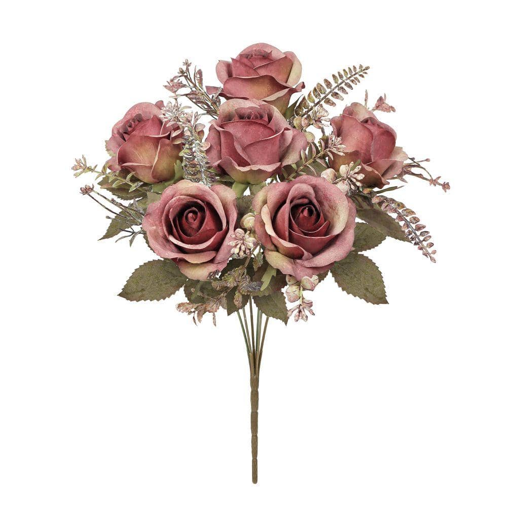 LIVING LUXURY 15 in. Dusty Burgundy Red Artificial Rose Flower