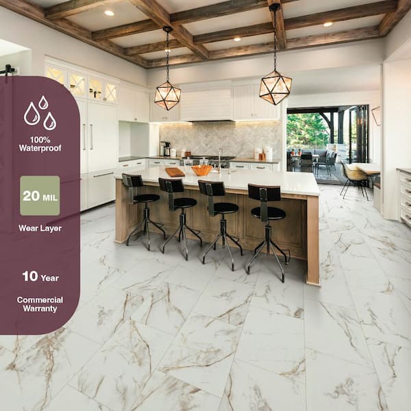 Brooking Carrera Marble 20 MIL x 12 in. W x 24 in. L Waterproof Click Lock Luxury Vinyl Tile Flooring 20.02 sq. ft./Case