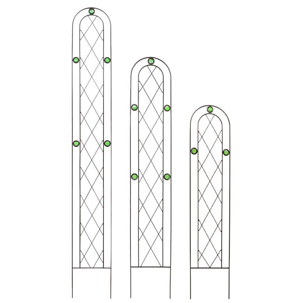 Bronze Arched Iron Garden Trellis with Green Accents