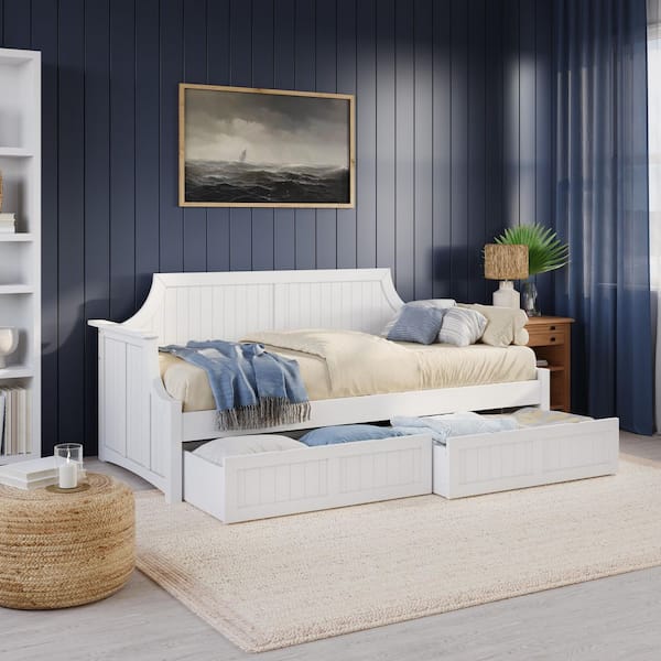 AFI Cambridge White Twin Solid Wood Daybed with Set of 2-Bed Drawers