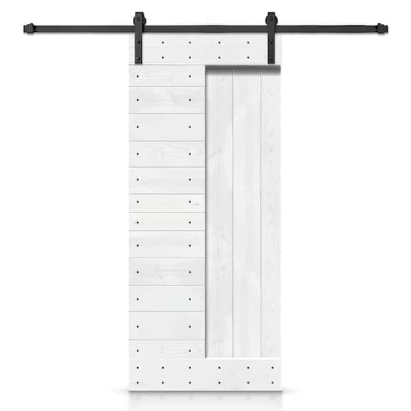 CALHOME 24 in. x 84 in. White Stained DIY Knotty Pine Wood Interior Sliding Barn Door with Hardware Kit
