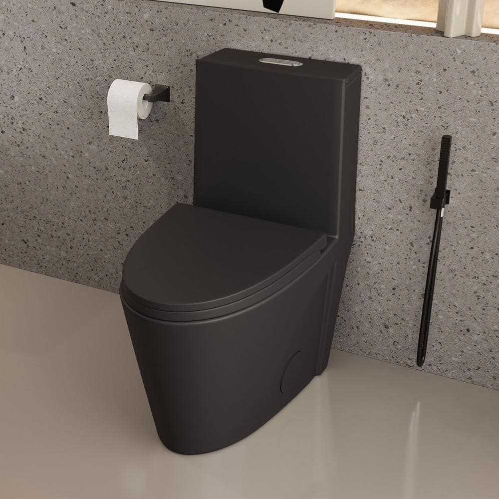 Matte Black Ceramic Dual Flush Elongated One-Piece Toilet