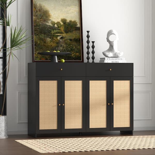 FUFU&GAGA Cat Litter Box Enclosure Furniture, Hidden Litter Boxes with 2-Drawers, Modern Large Cat House with Sisal Door, Black