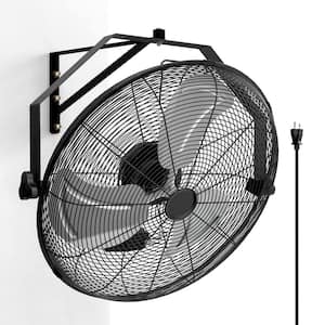 20 in. 3-Speed High Velocity Industrial/Commercial Metal Ventilation Fan Mounted Wall Fan in Black with Rack and L-Iron