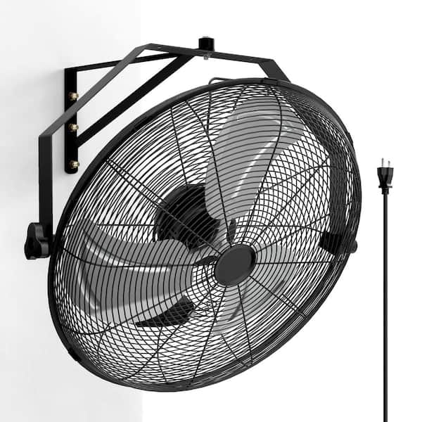 Amucolo 20 in. 3-Speed High Velocity Industrial/Commercial Metal Ventilation Fan Mounted Wall Fan in Black with Rack and L-Iron