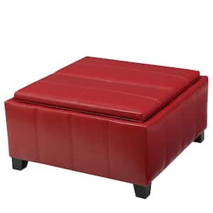 Mansfield Red PU Leather Tray Top Storage Ottoman