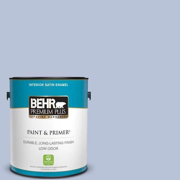 BEHR PREMIUM PLUS 1 gal. #610C-3 Virginia Blue Satin Enamel Low Odor Interior Paint & Primer