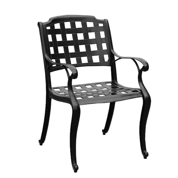 Oakland Living Black Mesh Cast Aluminum Patio Outdoor Dining Chair