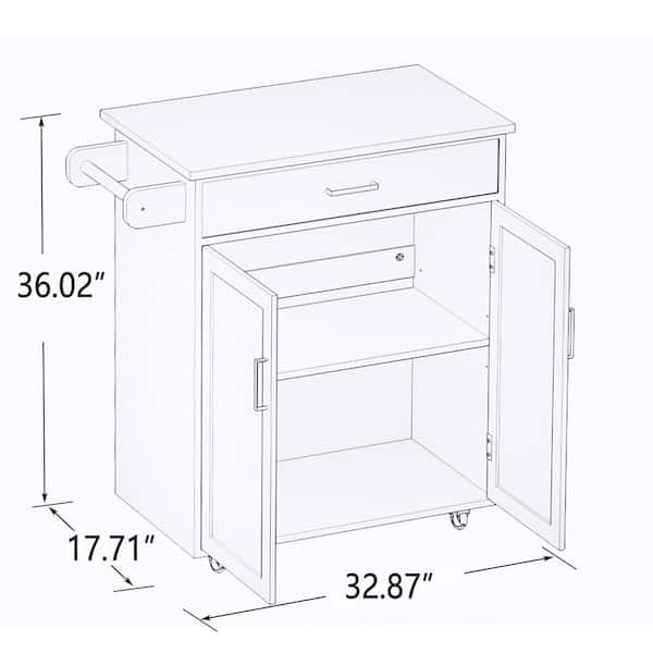 CESICIA White Wood Base with Wood Top Rolling Kitchen Island (17.71-in x 32.87-in x 36.02-in)