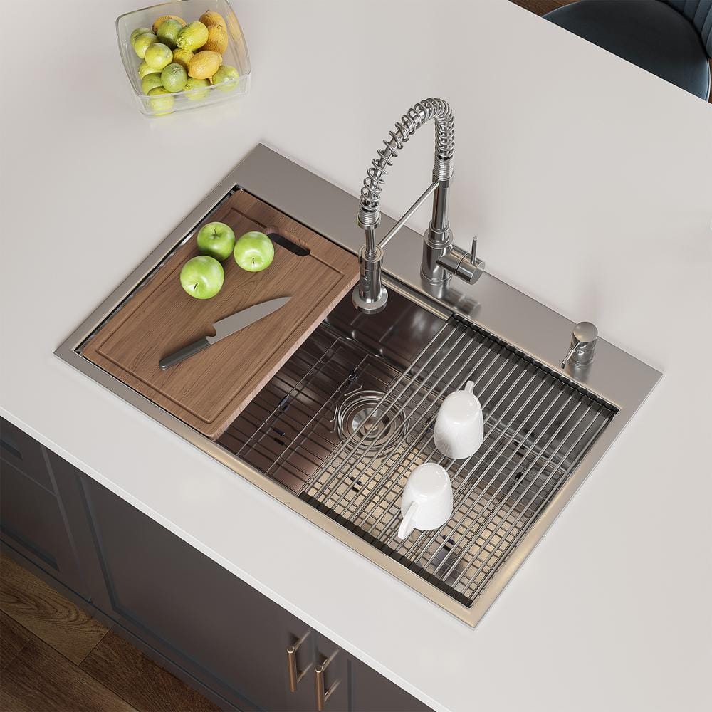 Gideon 33'' Stainless Steel Drop-In Kitchen Sink with Workstation