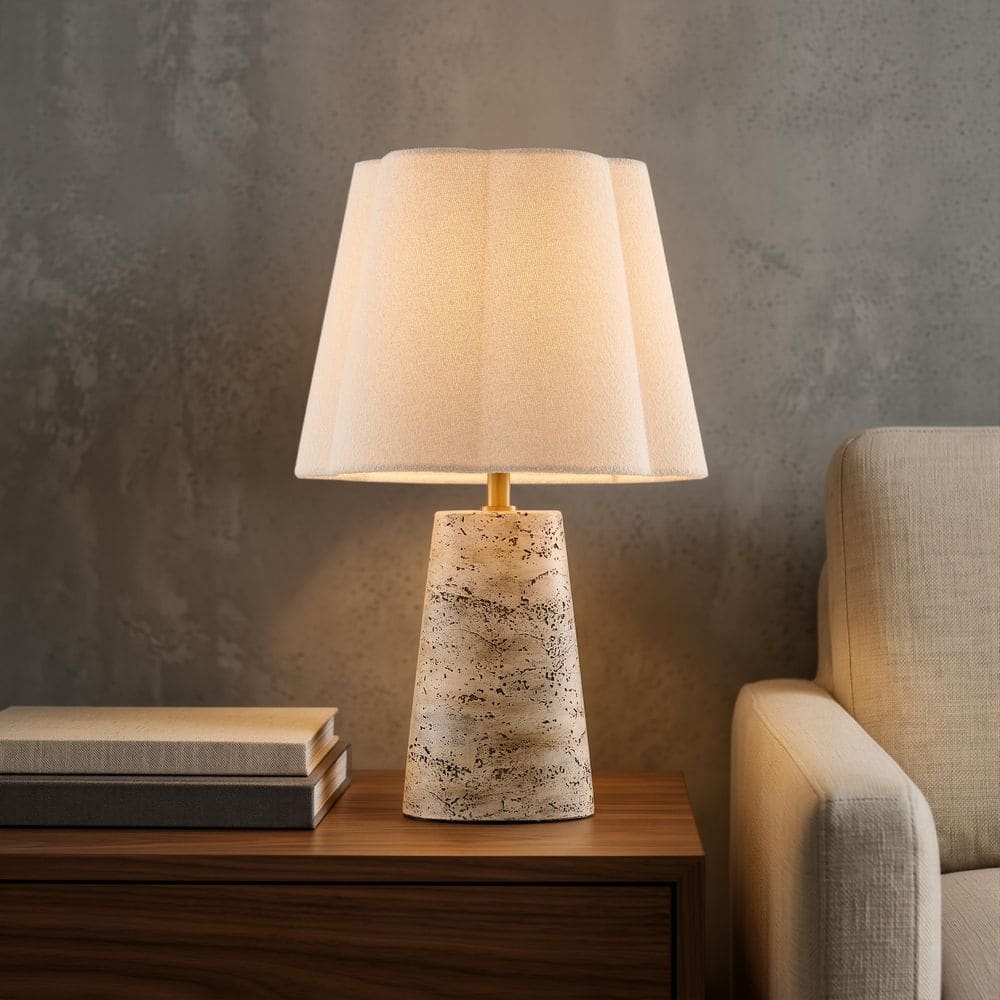 KAWOTI 18.5 in. Natural Textured Cement Table Lamp with Beige