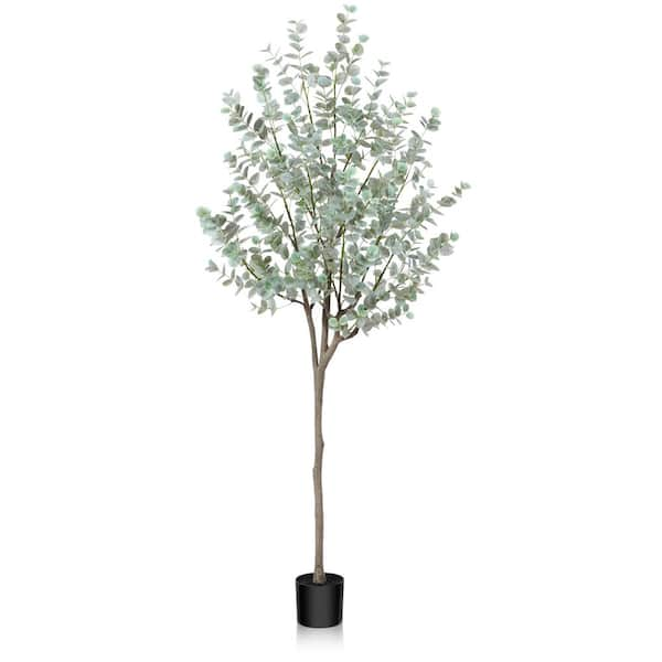 DR.Planzen 6 ft. Artificial Eucalyptus Tree with White Silver Dollar ...