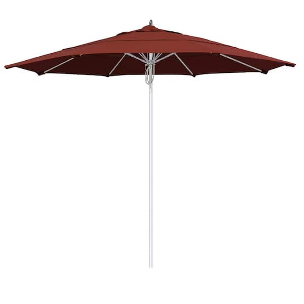 California Umbrella 11 ft. Silver Aluminum Commercial Fiberglass Ribs Market Patio Umbrella and Pulley Lift in Henna Sunbrella