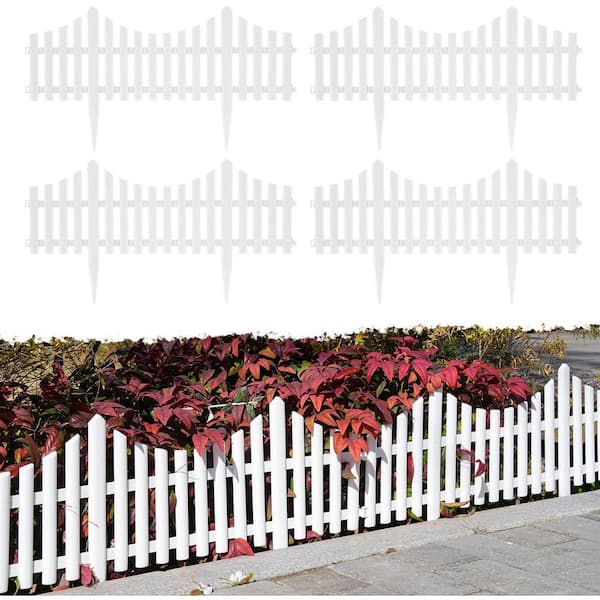 FAWEY TRED INC Plastic White Edging Garden Picket Fence Path Panels 13in Tall Pack of 4 Overall Length 8 ft.