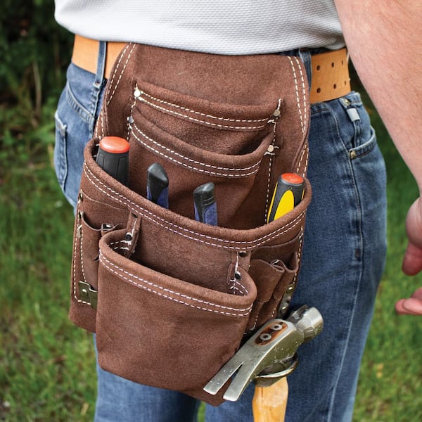 Adjustable Leather Electrician Tool Belt Pocket Pouch Bag Hammer Holder Loops 
