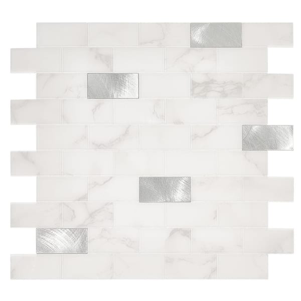 Collage Subway Carrara Marble 12.13 in. x 15.13 in. PVC Peel and Stick Tile  (1.3 sq. ft./Pack)