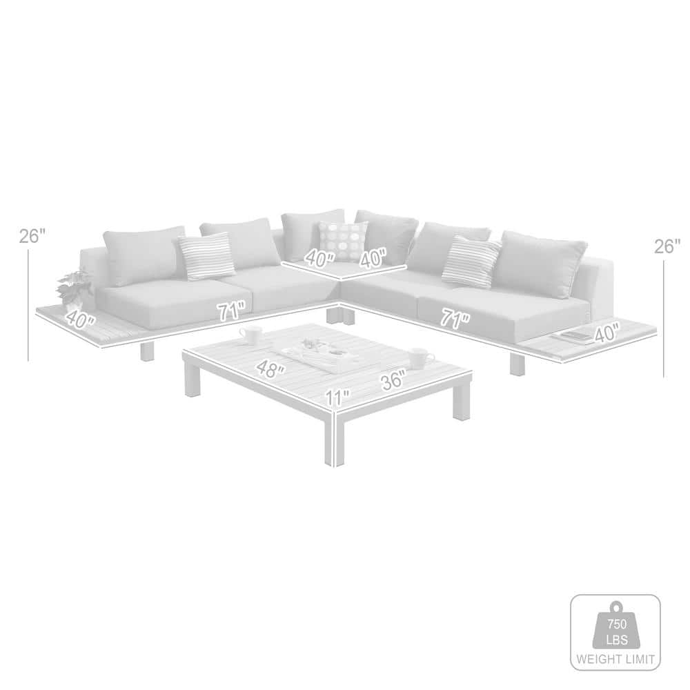 Polo 36" Gray Aluminum and Teak Wood Outdoor Coffee Table
