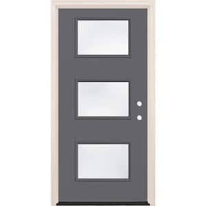 36 in. x 80 in. Left-Hand/Inswing 3-Lite Clear Glass London Painted Fiberglass Prehung Front Door w/4-9/16 in. Frame
