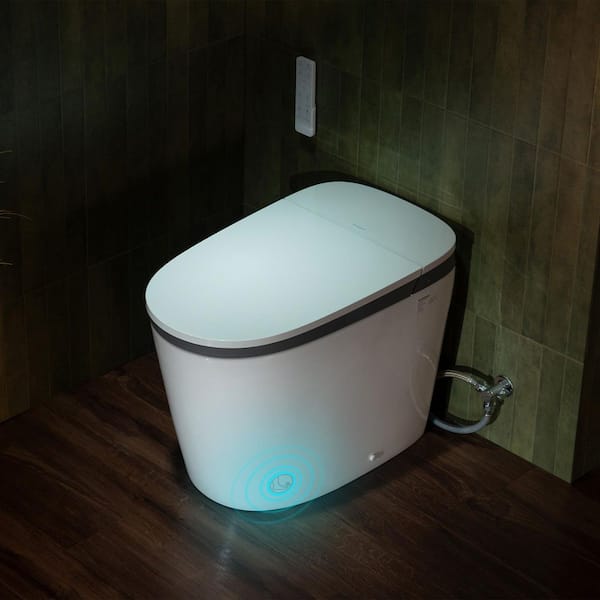 Elongated ADA Smart Toilet Bidet 1.1/1.6 GPF in White with Auto Open/Close, Foam Shield, Foot Sensor, Heated Seat