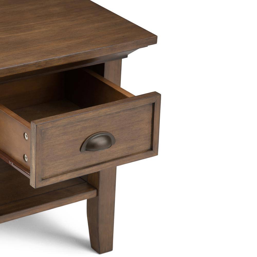 Rustic Natural Aged Brown Wood Square End Table with Storage