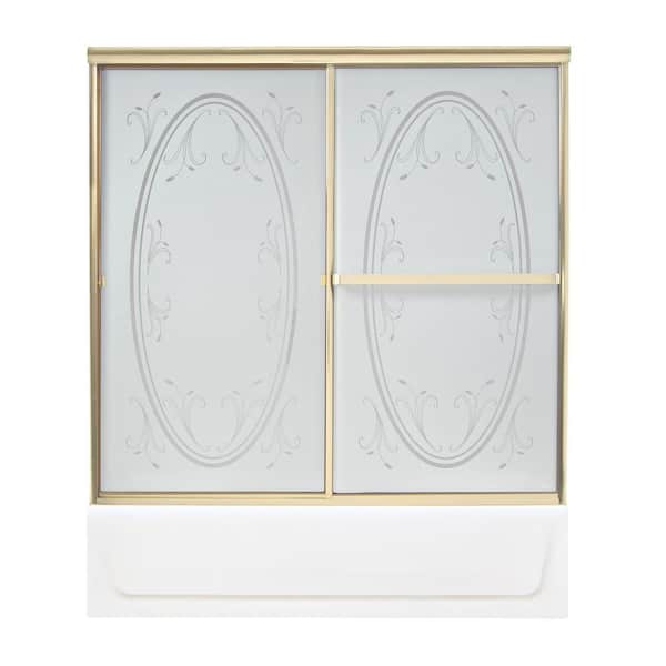 MAAX Vertiga 57 in. to 59 in. W Tub Door in Polished Brass with Summer Breeze Glass-DISCONTINUED
