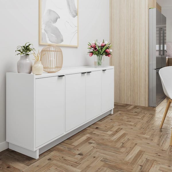Prepac Simply Modern White 30 in. H x 60 in. W x 16 in. D 4 Door Accent Storage Cabinet with Adjustable Shelves WCBG 1820 1