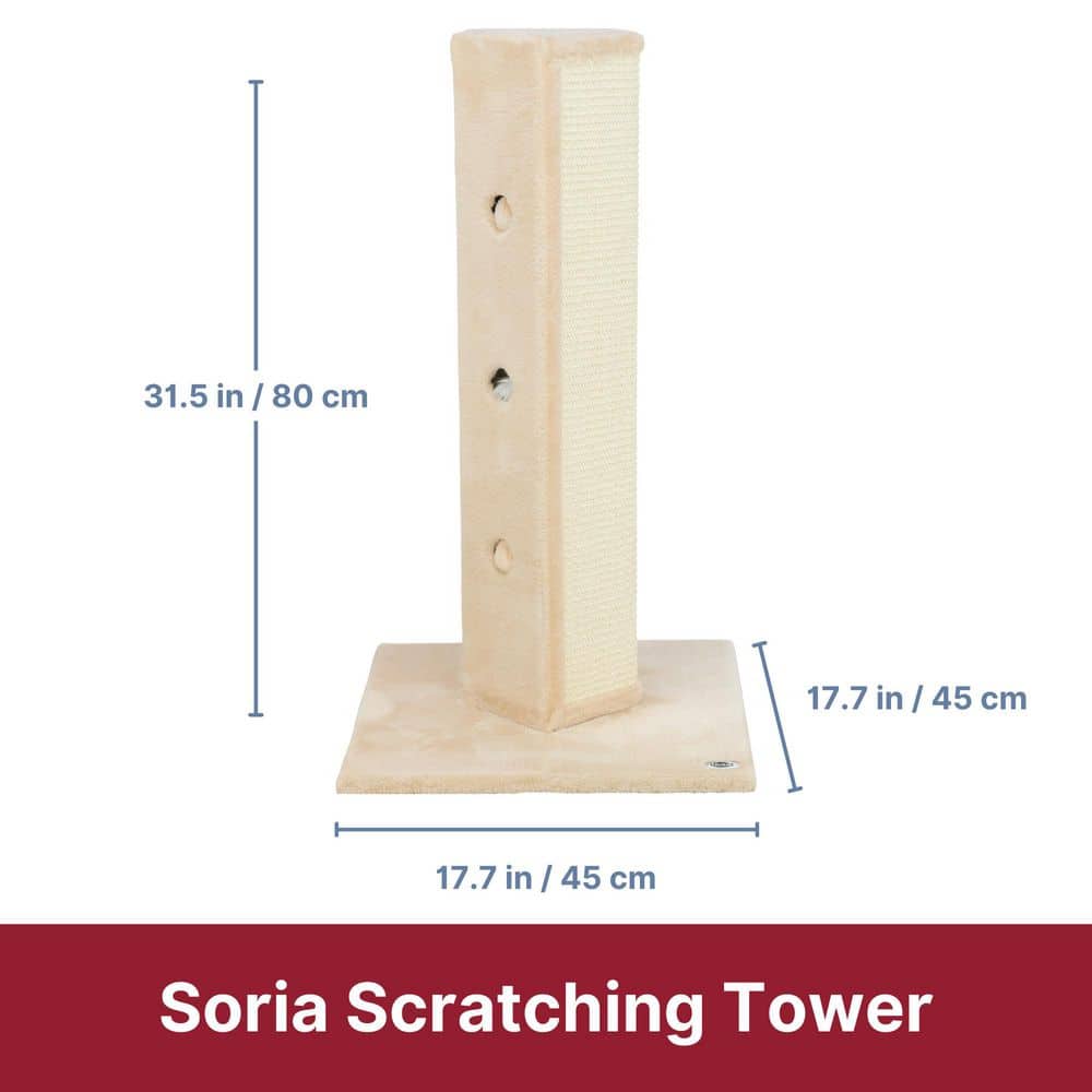 Beige Sisal and Plush Cat Scratching Post with Peek-a-Boo Toys
