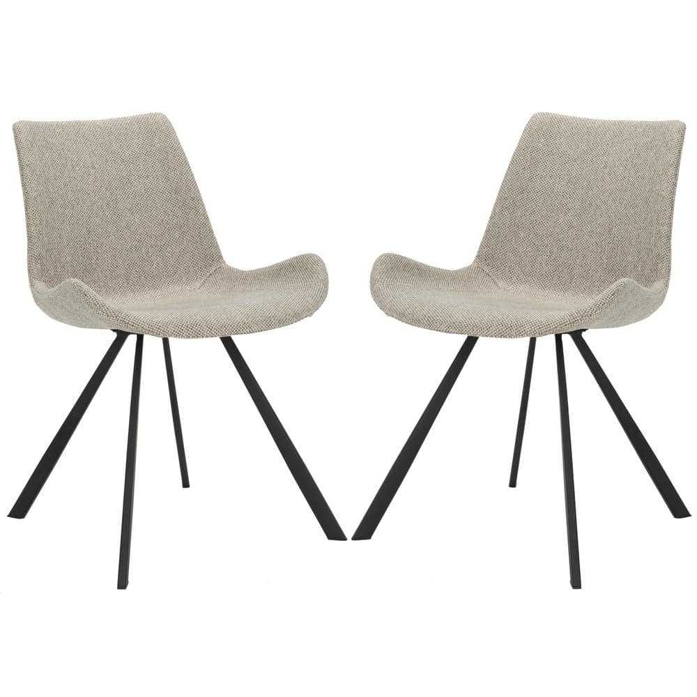 Light Grey Upholstered Mid-Century Modern Dining Chairs, Set of 2