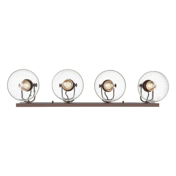 Golden Lighting Hines 8.25 in. 4-Light Bronze Vanity Light with Seeded Glass