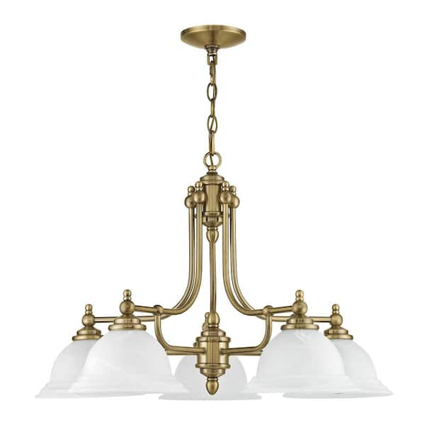 5 light antique brass chandelier