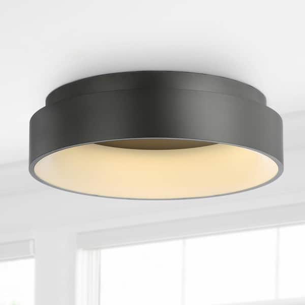 JONATHAN Y Ring 17.7 in. Black Integrated LED Metal Flush Mount Ceiling Light