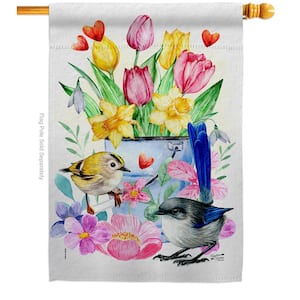 28 in. x 40 in. Spring Birdie House Flag Double-Sided Readable Both Sides Garden Friends Birds Decorative