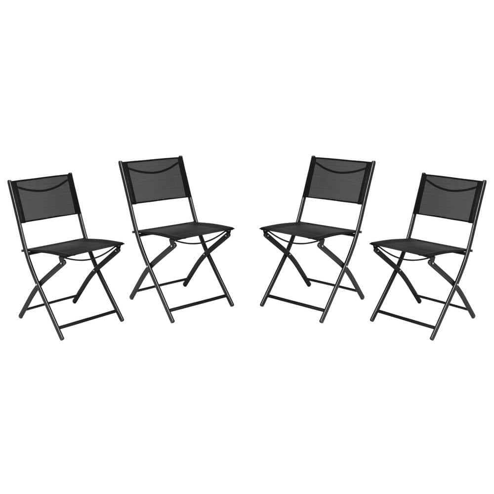 Black Steel Outdoor Lounge Chair in Black (Set of 4)