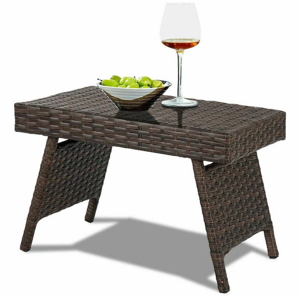 Costway Folding PE Rattan Wicker Outdoor Coffee Table Patio Garden Furniture Brown