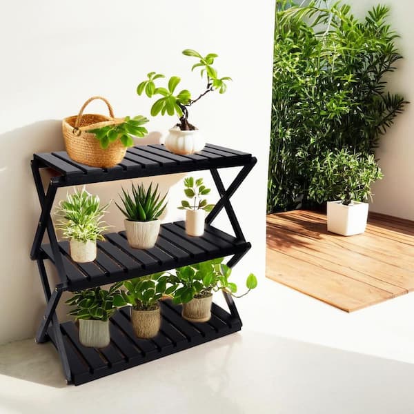 3-Tier Black Wood Plant Stand (27.5 in. H W x 28.8 in. H