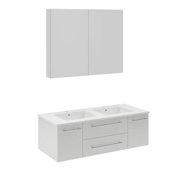 Fresca Lucera 48 in. Double Sink Wall Mount White Bath Vanity with White Quartz Top, Undermount Sinks and Medicine Cabinet