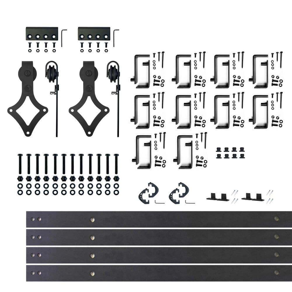 12 ft./144 in. Black Rustic Double Track Bypass U-Shape Sliding Barn Door Hardware Kit - Diamond Design Roller price history on PriceWatchPro