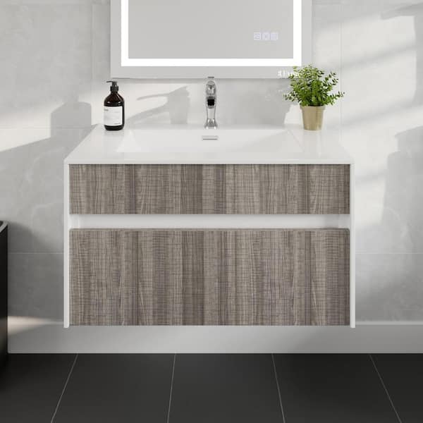 Eviva Ashy 32 in. Single Sink Floating Ash Bath Vanity with White Acrylic Top (Assembled)