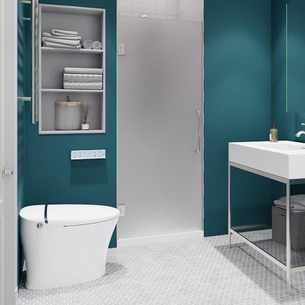Fellow Series 24 in. by 72 in. Frameless Hinged Shower Door in Brushed Nickel with Frosted Tempered Glass
