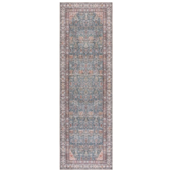 Vintage Heriz 3 ft. x 8 ft. Teal/Beige Ornate Floral Washable Runner Rug