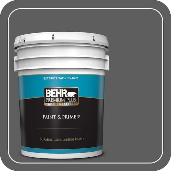 BEHR PREMIUM PLUS 5 gal. #N520-6 Asphalt Gray Satin Enamel Exterior Paint & Primer