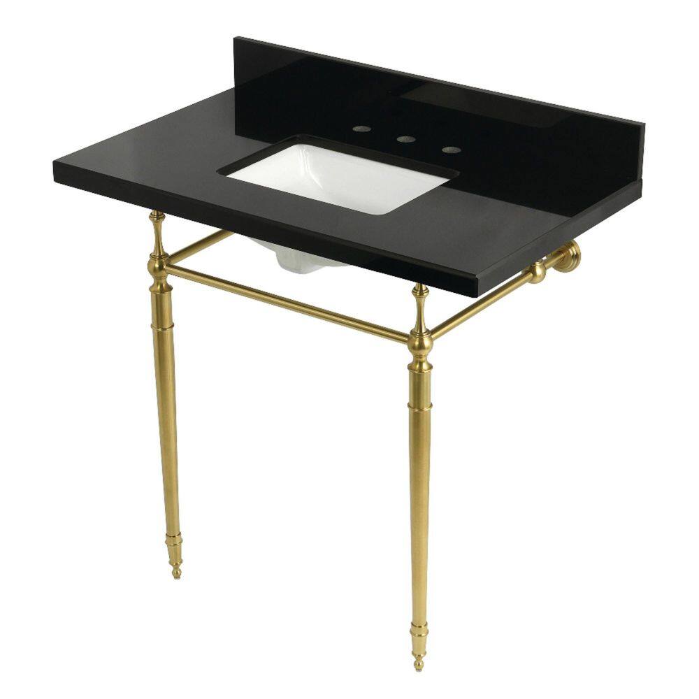 Edwardian 36 in. x 22 in. Console Sink Combo in Black Granite/Brushed Brass with Legs price history on PriceWatchPro