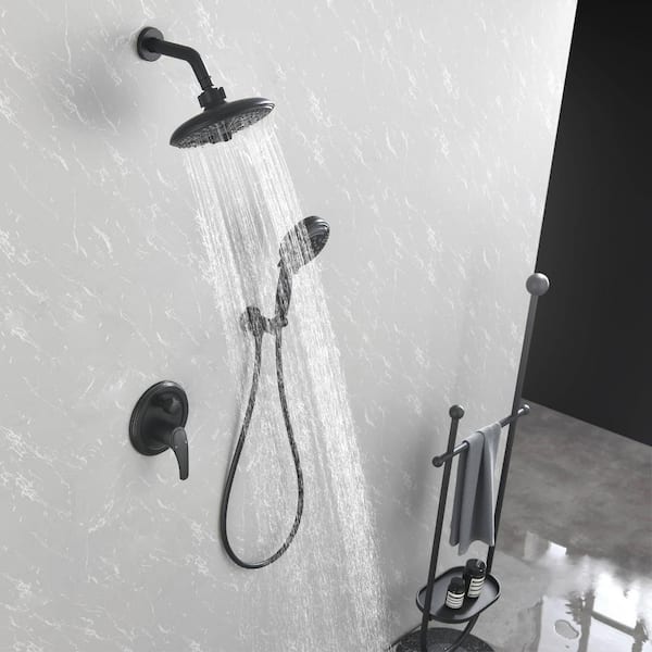 Single-Handle 9-Spray Round Rain Shower Faucet with 8 in. Shower Head and Hand Shower in Matte Black (Valve Included)