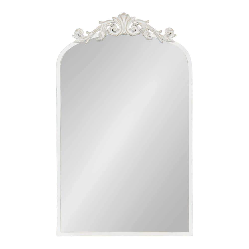 Antique White Baroque Arch Wall Mirror with Ornate Crown