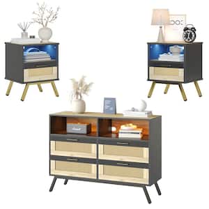 3-Piece Black Led Modern 4-Drawer 41.73 in. W Chest of Drawers and 2-Drawer 15.7 in. W Nightstand