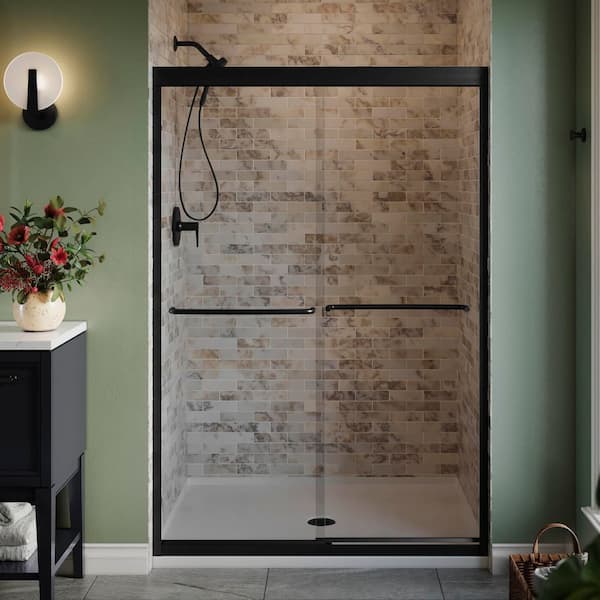 Lively 45-48 in. W x 70 in. H Frameless Sliding Shower Door in Matte Black with 1/4 in. Thick Crystal Clear Glass